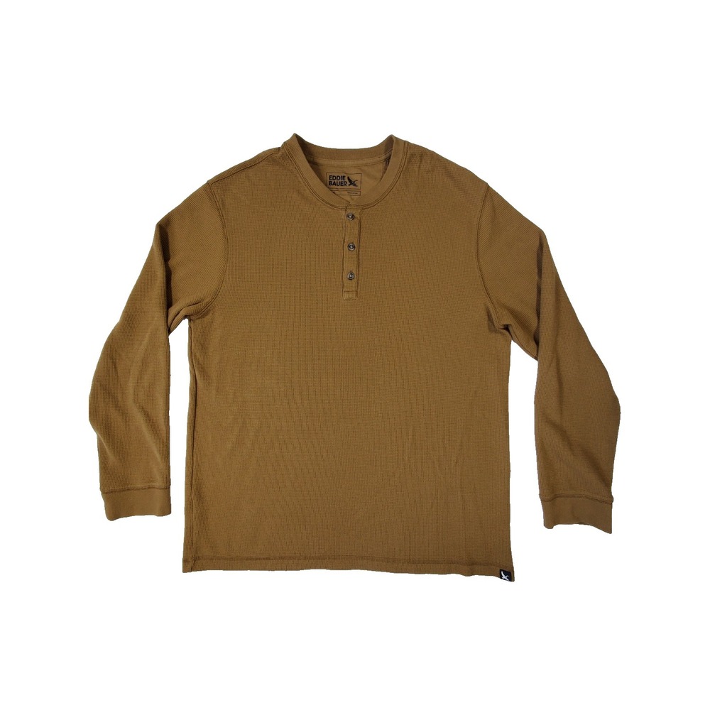 Eddie Bauer Waffle‎ Knit Henley Shirt Mens XL Brown Long Sleeve Casual